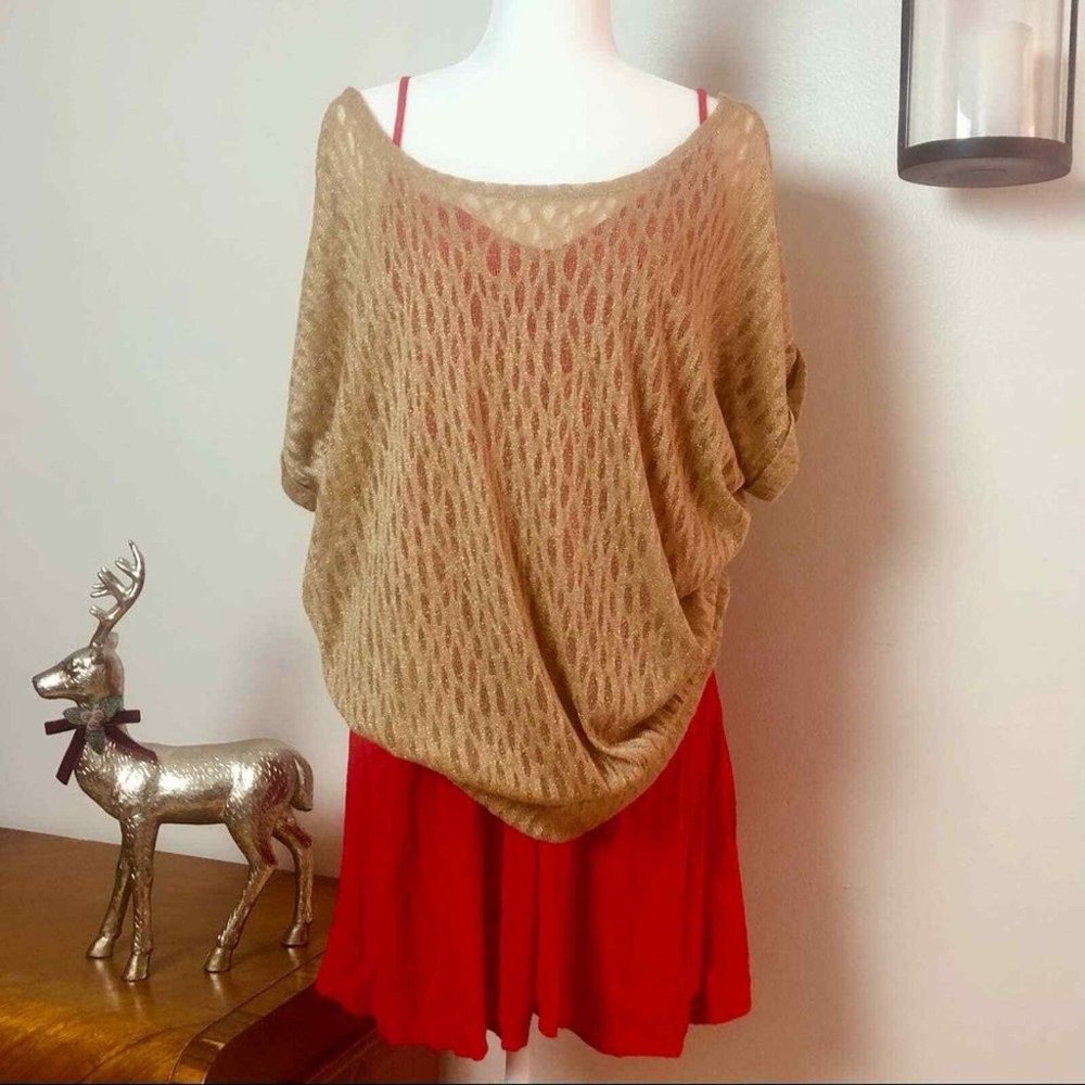Lane Bryant Metallic Gold Tone Open Knit Sweater Size 18 / 20